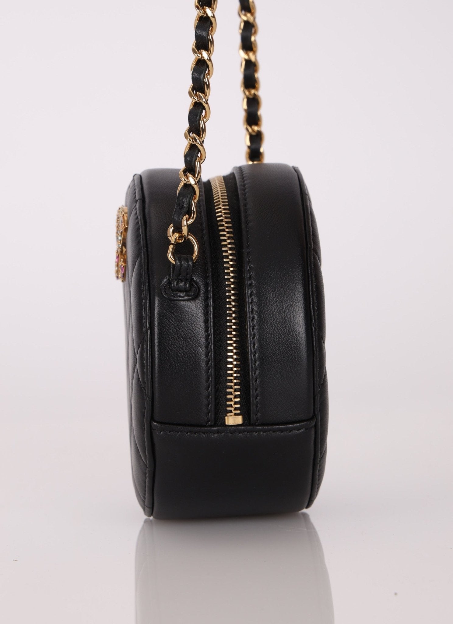 Chanel 2020 Lambskin Crystal Round Clutch on Chain - FashioNica