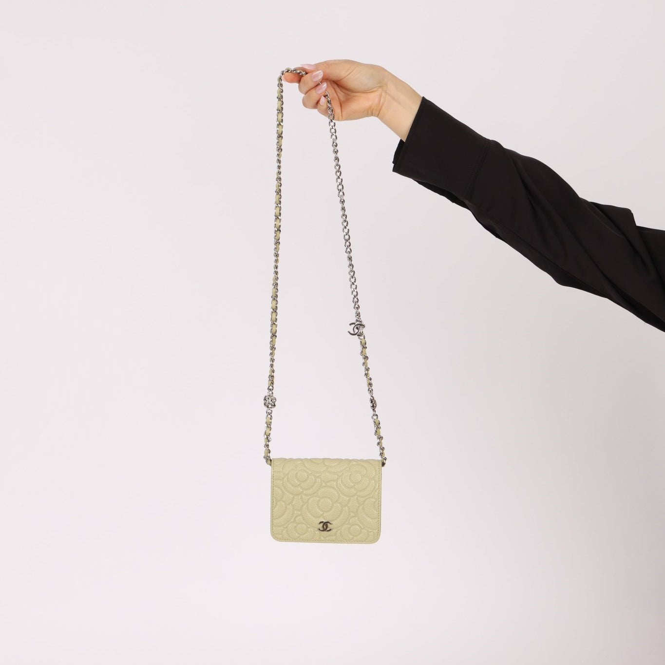 Chanel 2020 Pistachio Caviar Camellia Embossed Belt Bag - FashioNica