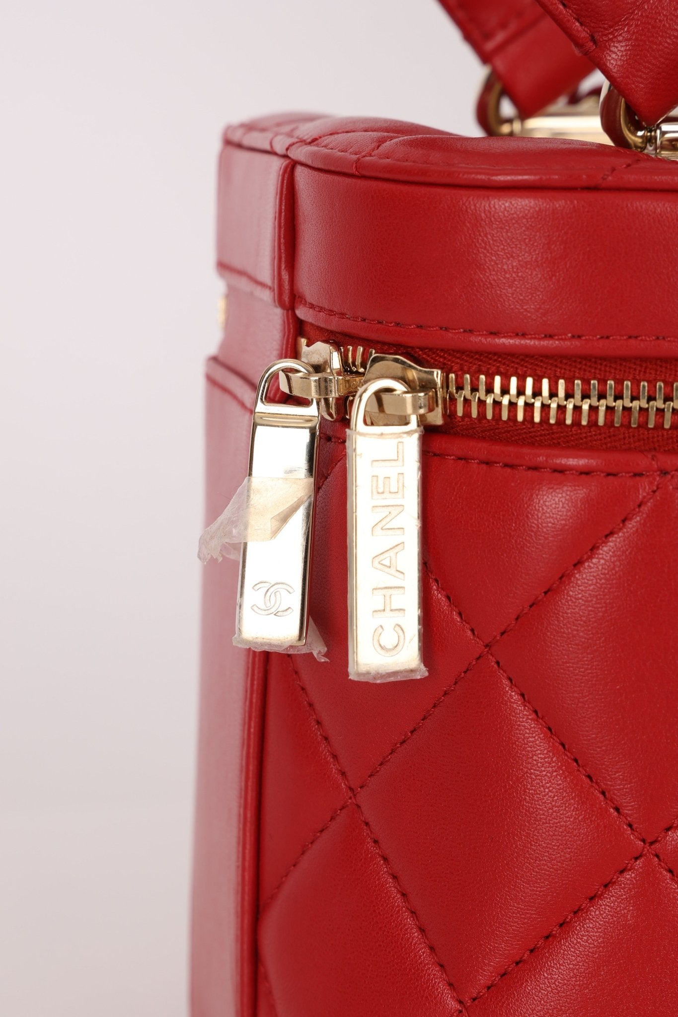 Chanel 2020 Red Lambskin Trendy CC Top Handle Vanity w/ Strap - FashioNica