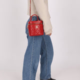 Chanel 2020 Red Lambskin Trendy CC Top Handle Vanity w/ Strap - FashioNica