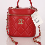 Chanel 2020 Red Lambskin Trendy CC Top Handle Vanity w/ Strap - FashioNica