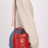 Chanel 2020 Red Lambskin Trendy CC Top Handle Vanity w/ Strap - FashioNica