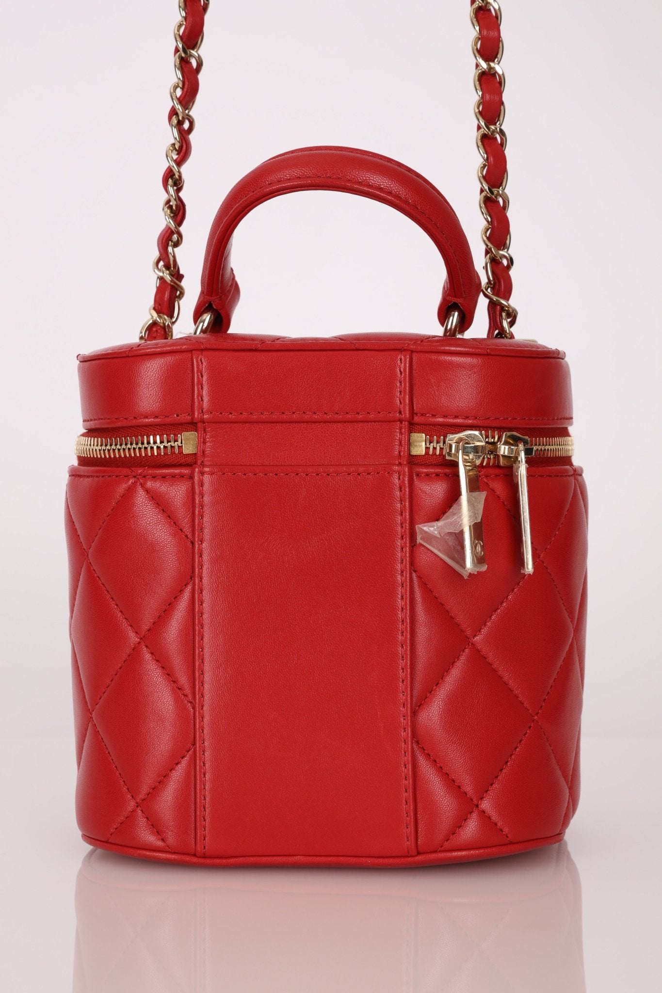 Chanel 2020 Red Lambskin Trendy CC Top Handle Vanity w/ Strap - FashioNica
