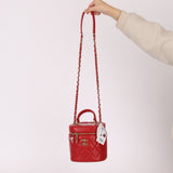 Chanel 2020 Red Lambskin Trendy CC Top Handle Vanity w/ Strap - FashioNica