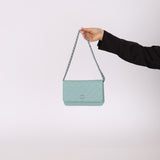 Chanel 2020 Robin's Egg Blue Calfskin Wildstitch Wallet on Chain - FashioNica