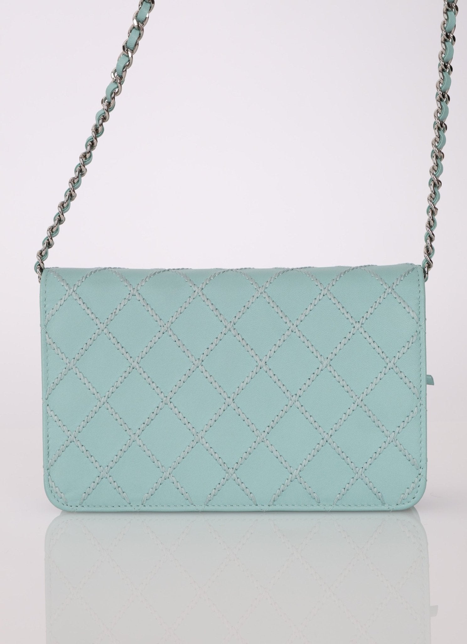 Chanel 2020 Robin's Egg Blue Calfskin Wildstitch Wallet on Chain - FashioNica