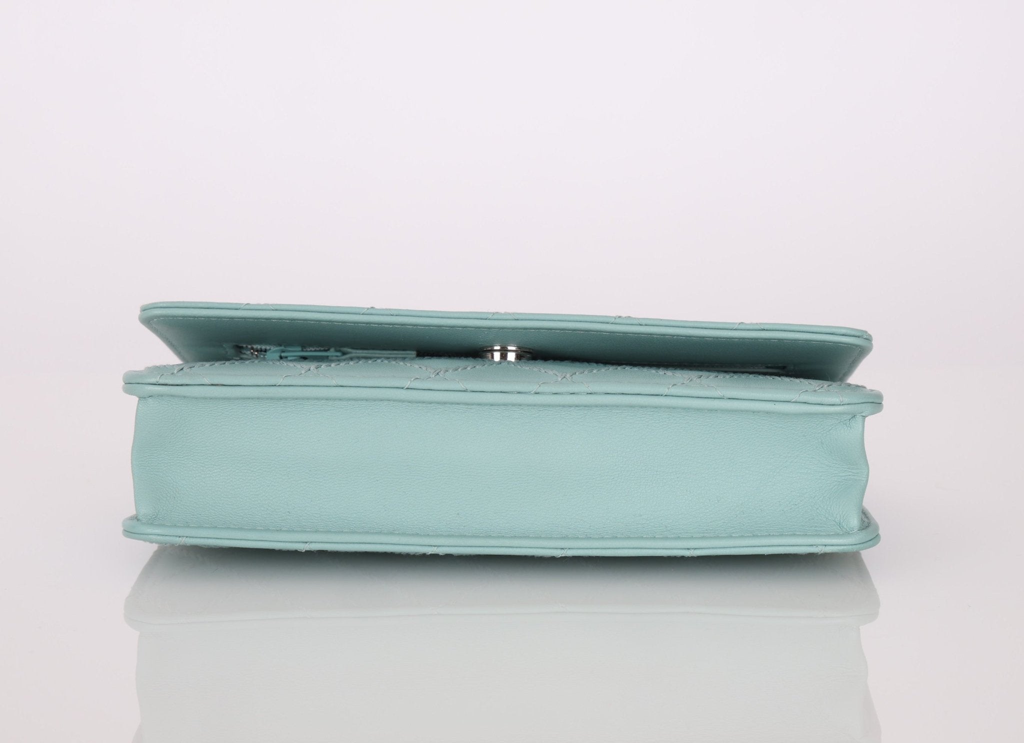 Chanel 2020 Robin's Egg Blue Calfskin Wildstitch Wallet on Chain - FashioNica