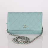 Chanel 2020 Robin's Egg Blue Calfskin Wildstitch Wallet on Chain - FashioNica