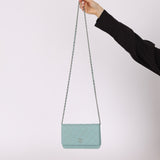Chanel 2020 Robin's Egg Blue Calfskin Wildstitch Wallet on Chain - FashioNica