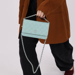 Chanel 2020 Robin's Egg Blue Calfskin Wildstitch Wallet on Chain - FashioNica