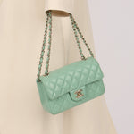 Chanel 2020 Seafoam Green Lambskin Mini Rectangular Flap - FashioNica