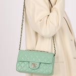 Chanel 2020 Seafoam Green Lambskin Mini Rectangular Flap - FashioNica