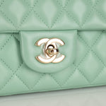 Chanel 2020 Seafoam Green Lambskin Mini Rectangular Flap - FashioNica