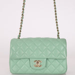 Chanel 2020 Seafoam Green Lambskin Mini Rectangular Flap - FashioNica