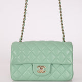 Chanel 2020 Seafoam Green Lambskin Mini Rectangular Flap - FashioNica