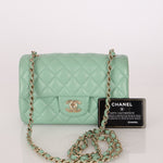 Chanel 2020 Seafoam Green Lambskin Mini Rectangular Flap - FashioNica