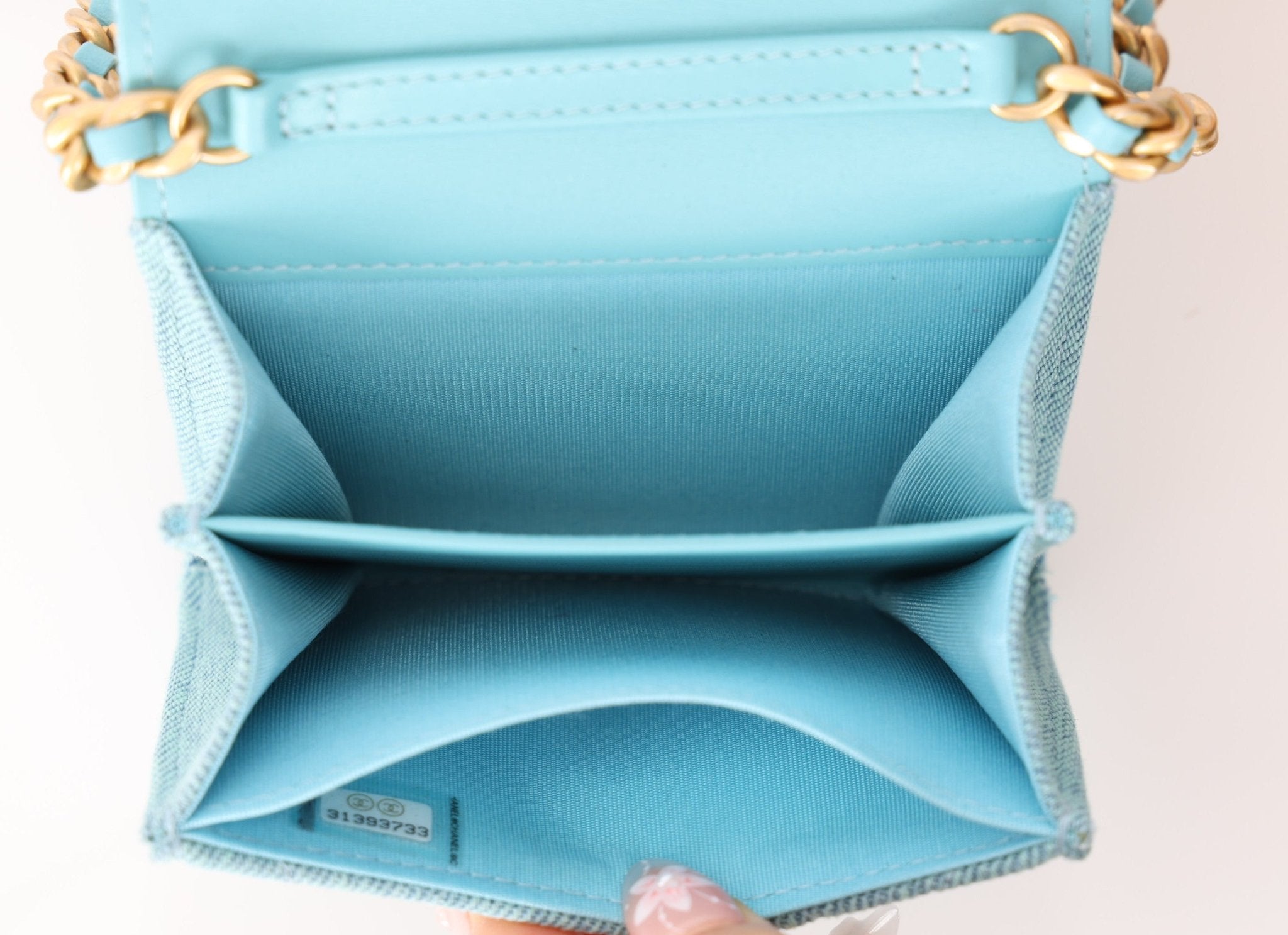 Chanel 2021 19 Denim Card Holder on Chain - FashioNica