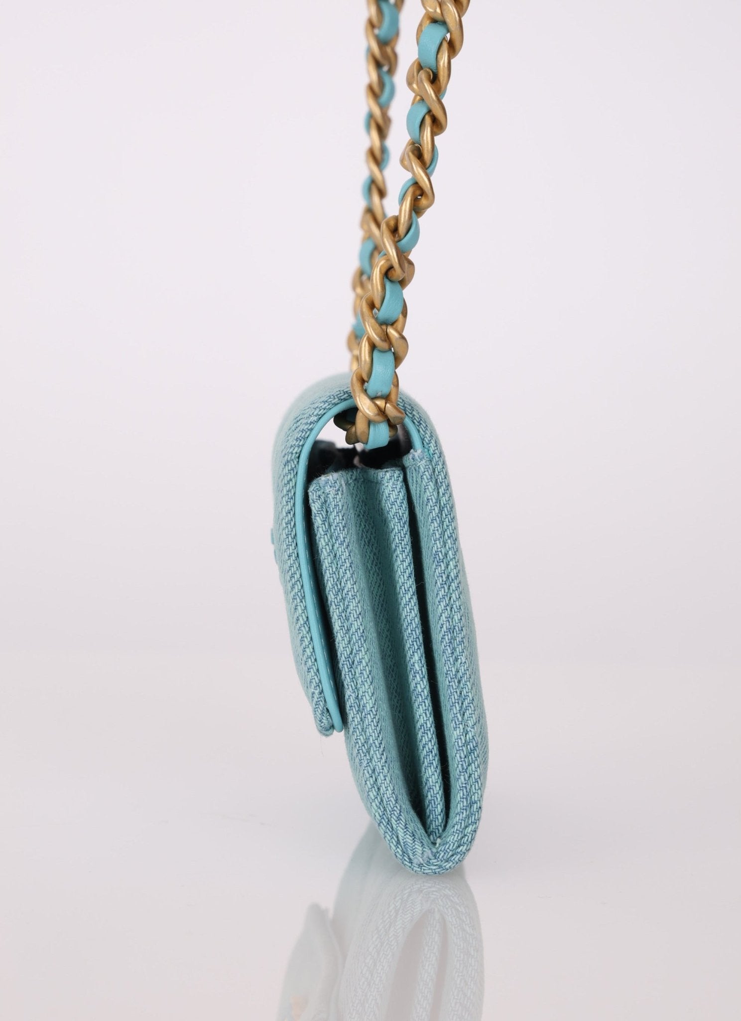 Chanel 2021 19 Denim Card Holder on Chain - FashioNica