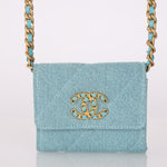 Chanel 2021 19 Denim Card Holder on Chain - FashioNica