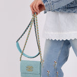 Chanel 2021 19 Denim Card Holder on Chain - FashioNica