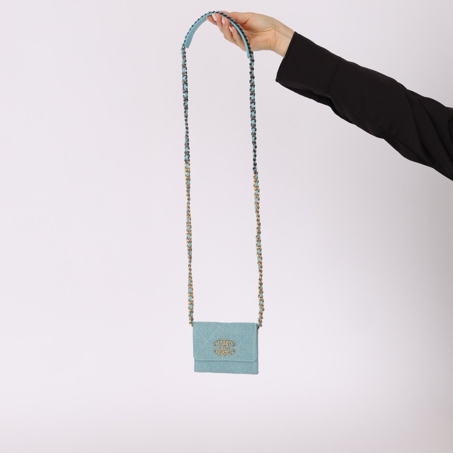 Chanel 2021 19 Denim Card Holder on Chain - FashioNica