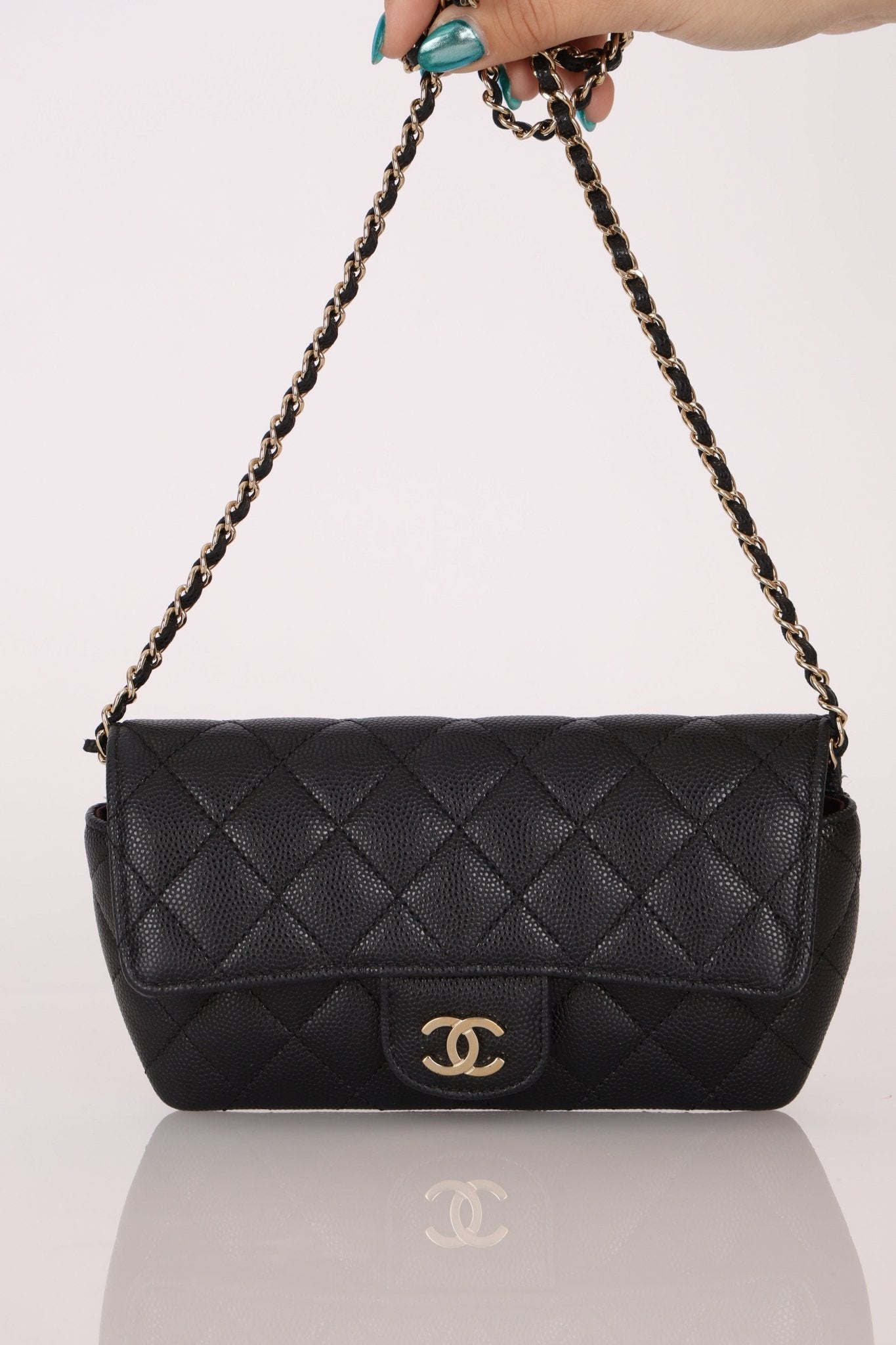 Chanel 2021 Black Caviar Sunglasses Case on Chain - FashioNica