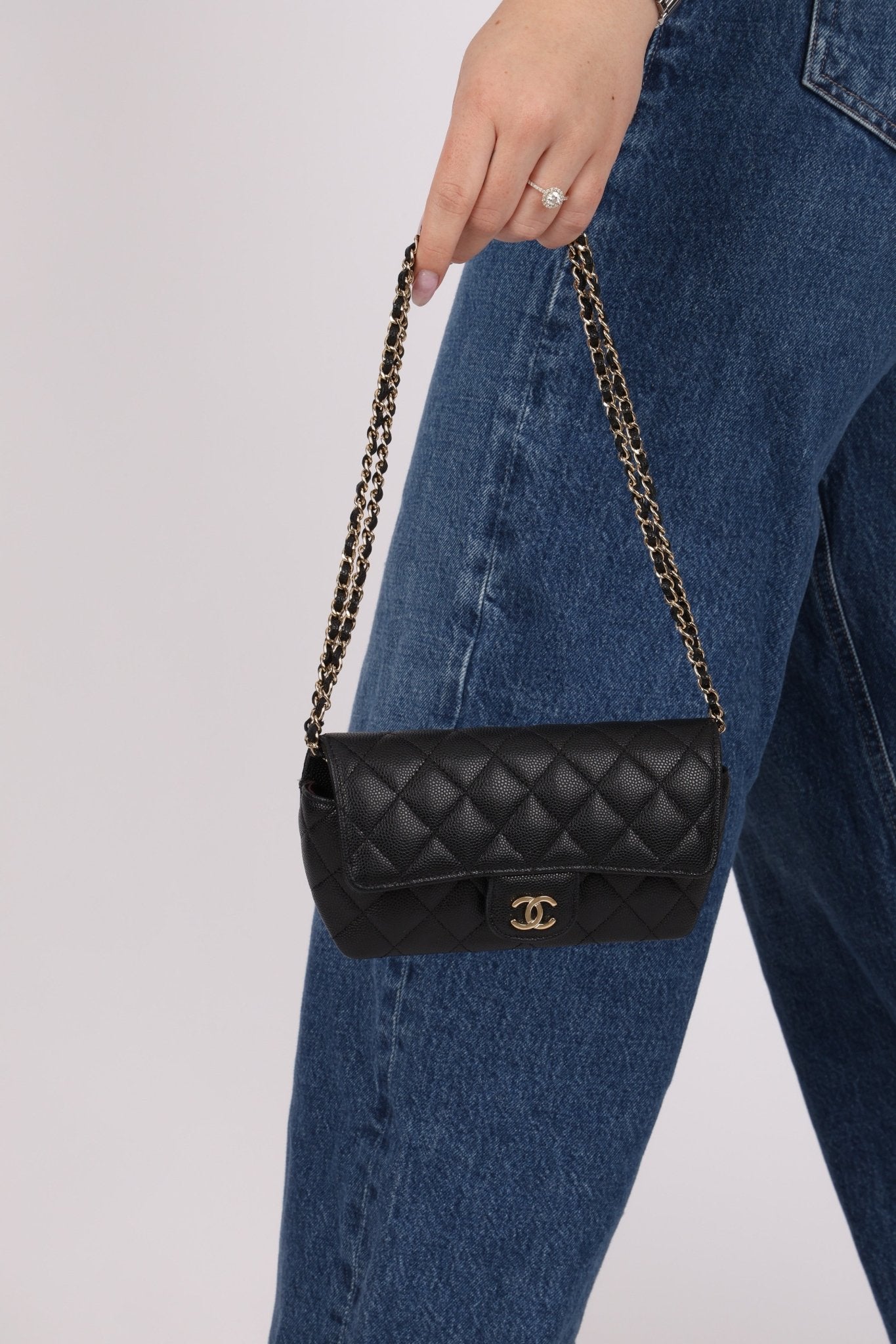 Chanel 2021 Black Caviar Sunglasses Case on Chain - FashioNica