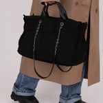 Chanel 2021 Black Double Face Medium Deauville Tote - FashioNica