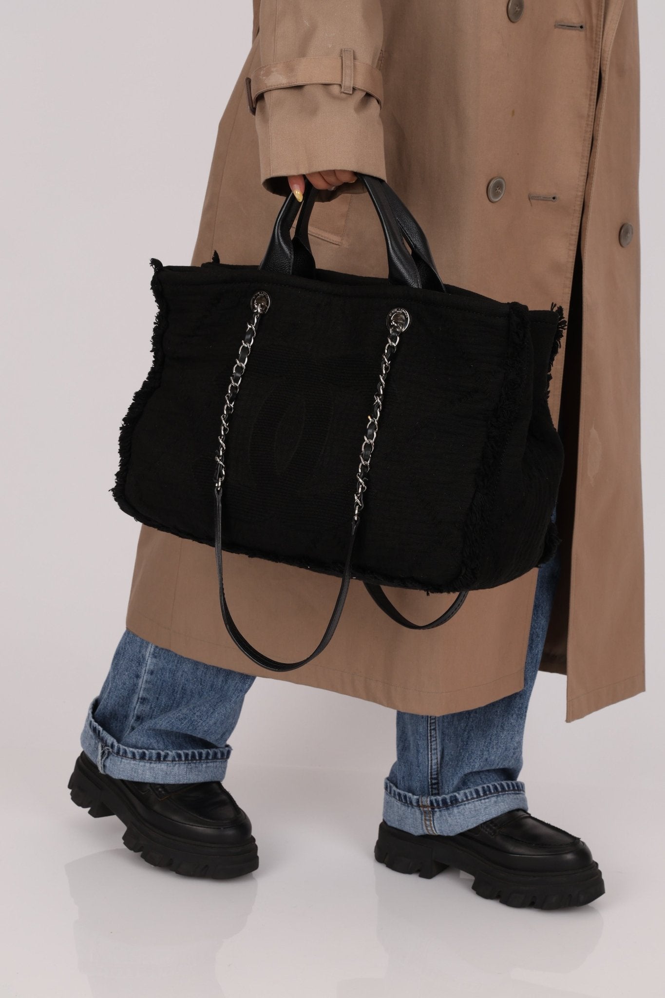 Chanel 2021 Black Double Face Medium Deauville Tote - FashioNica