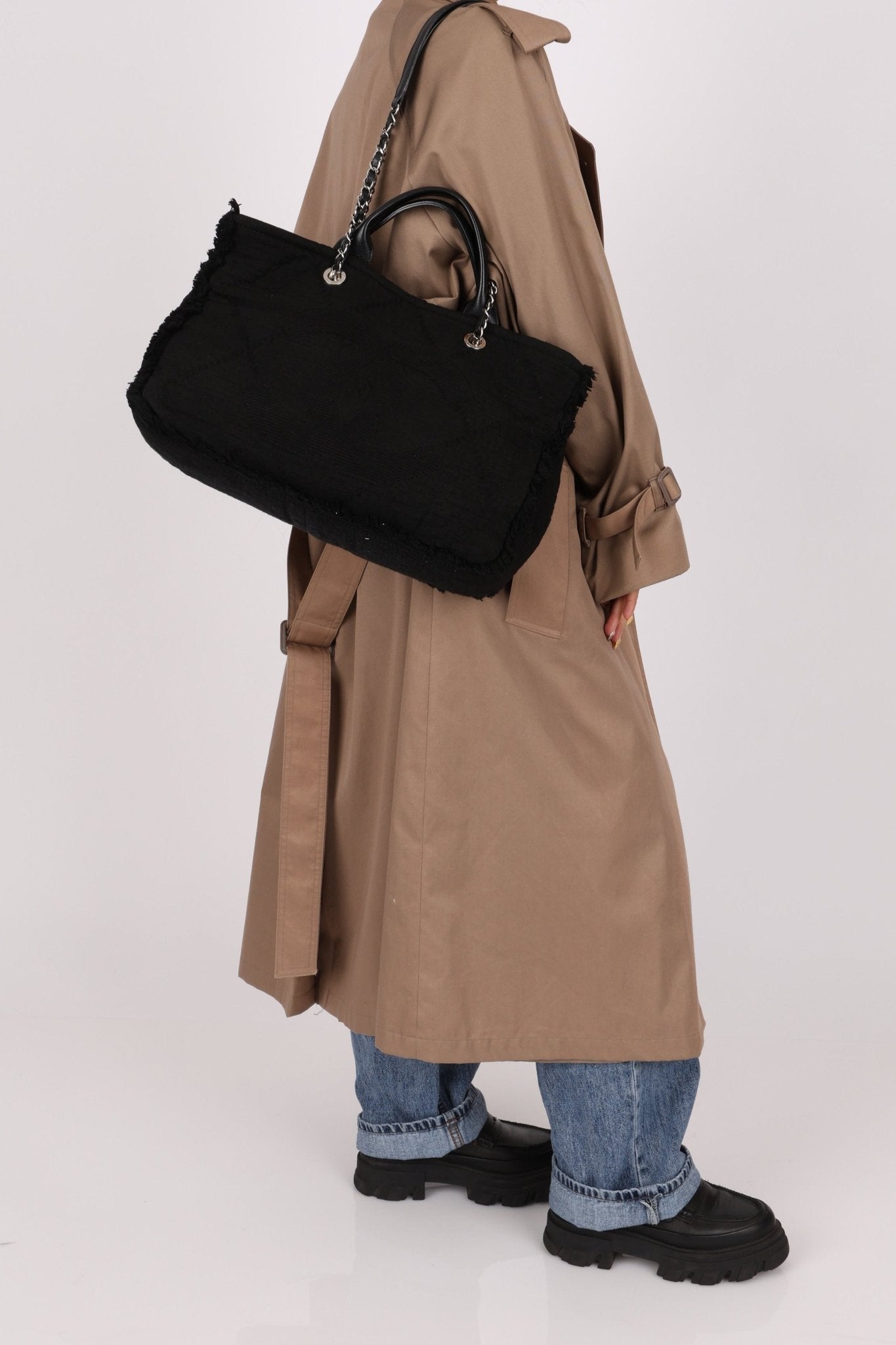 Chanel 2021 Black Double Face Medium Deauville Tote - FashioNica