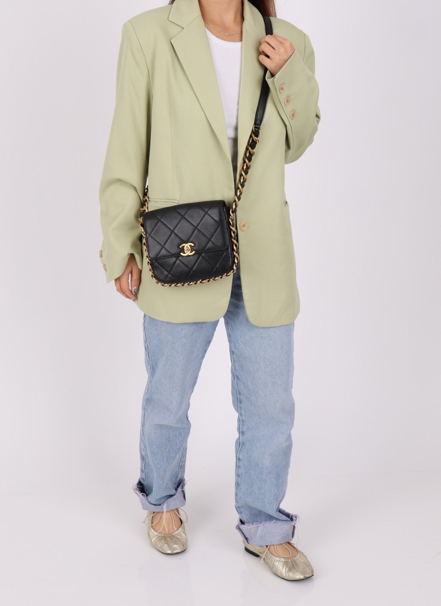 Chanel 2021 Calfskin Chain Around Square Crossbody - FashioNica