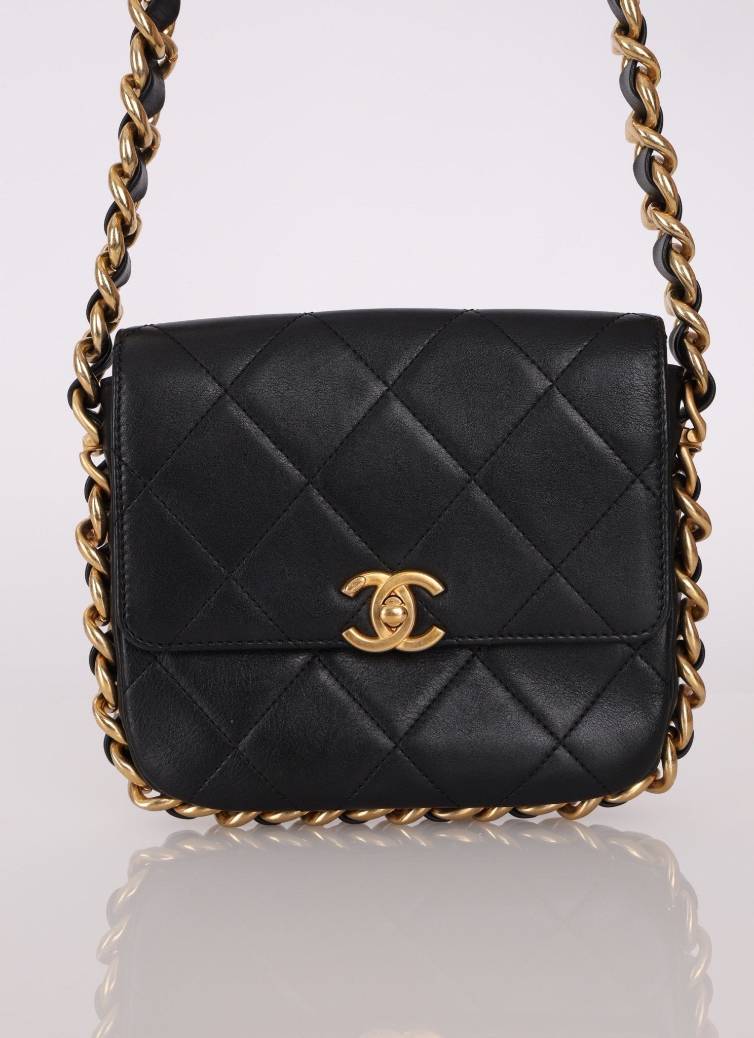 Chanel 2021 Calfskin Chain Around Square Crossbody - FashioNica