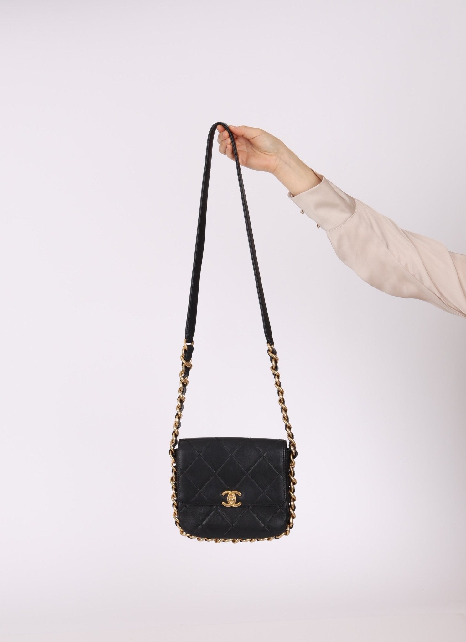 Chanel 2021 Calfskin Chain Around Square Crossbody - FashioNica