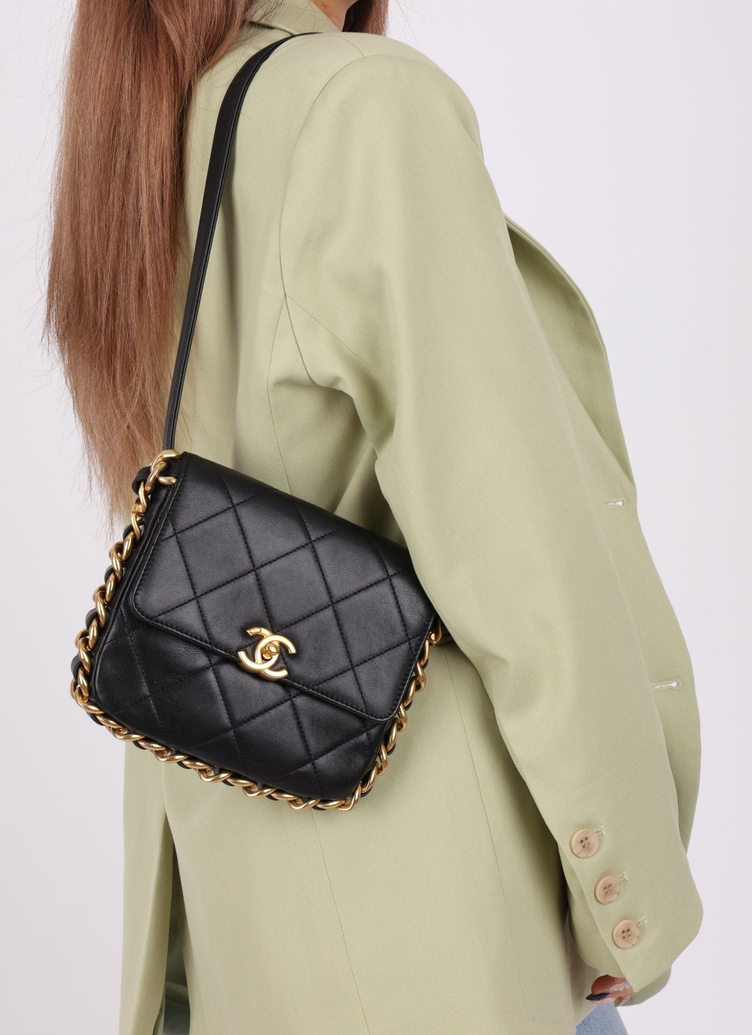 Chanel 2021 Calfskin Chain Around Square Crossbody - FashioNica