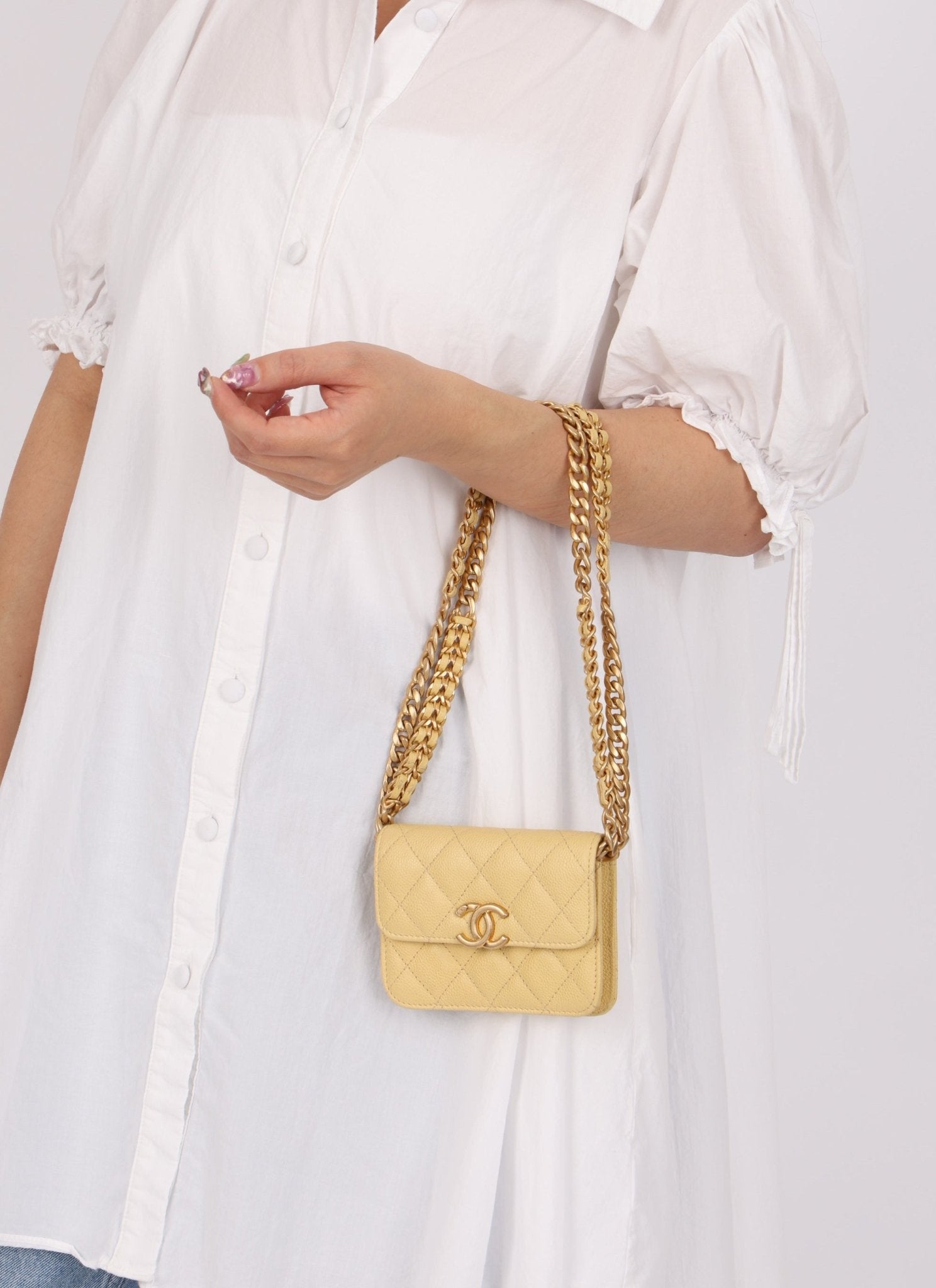 Chanel 2021 Caviar Butter Cardholder on Chain - FashioNica