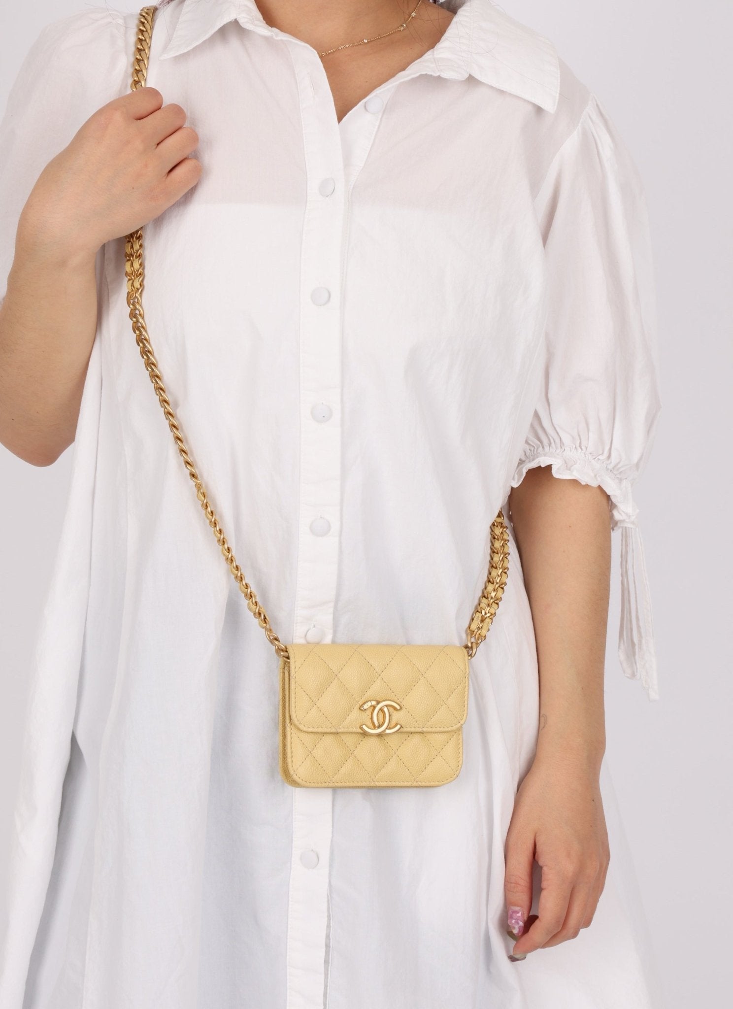 Chanel 2021 Caviar Butter Cardholder on Chain - FashioNica