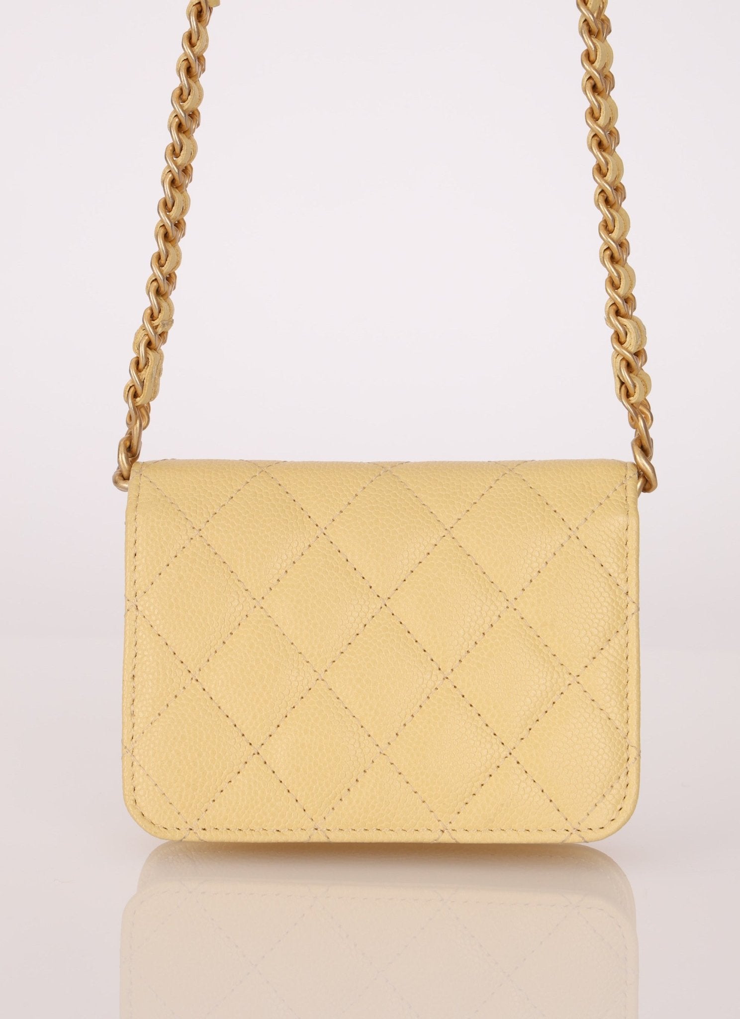 Chanel 2021 Caviar Butter Cardholder on Chain - FashioNica