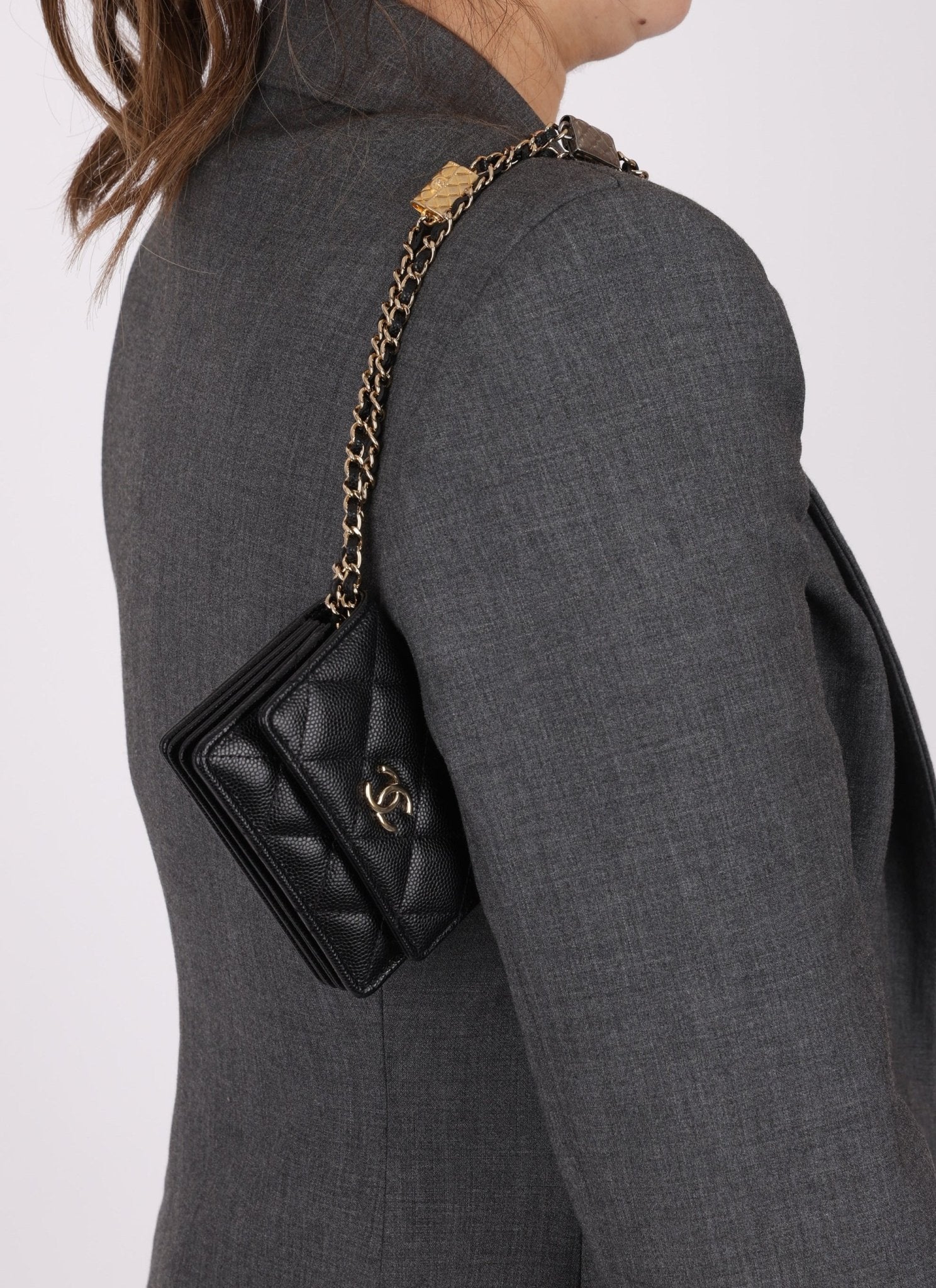 Chanel 2021 Caviar Classic Flap Charms Cardholder on Chain - FashioNica