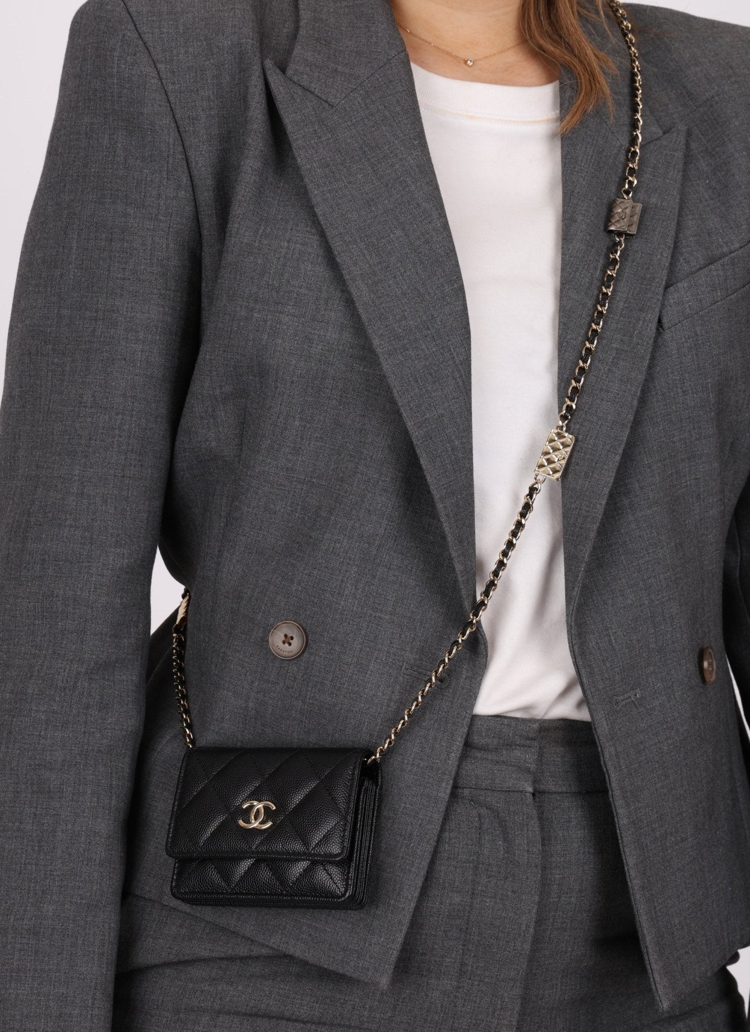 Chanel 2021 Caviar Classic Flap Charms Cardholder on Chain - FashioNica