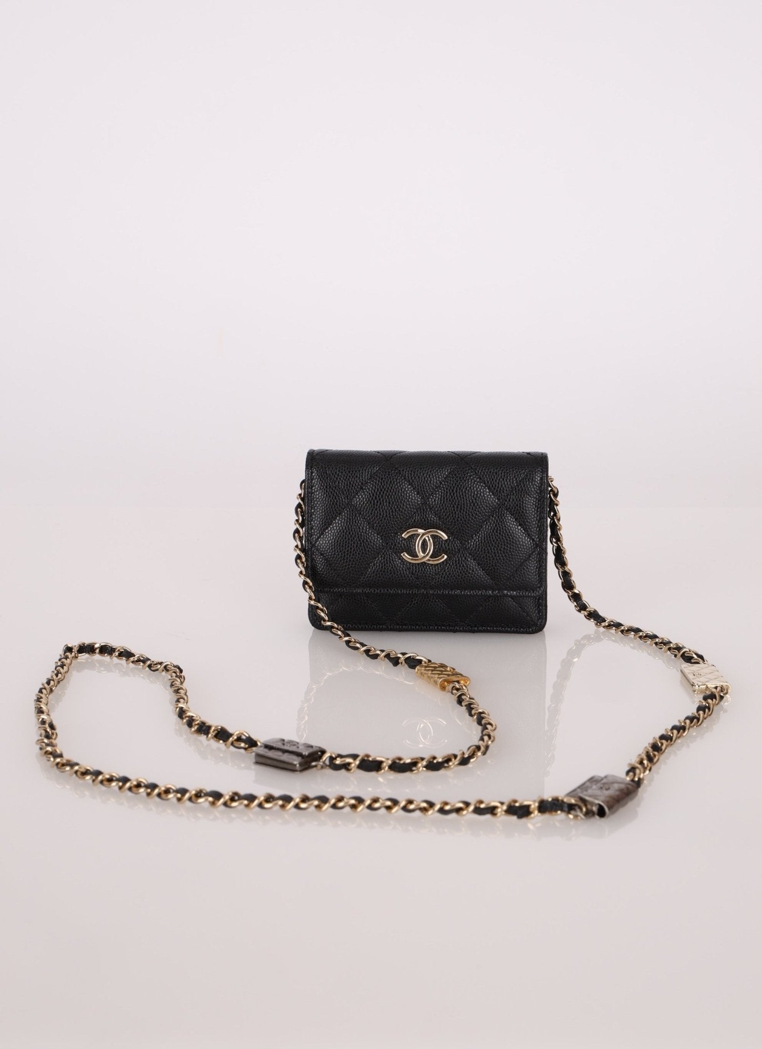 Chanel 2021 Caviar Classic Flap Charms Cardholder on Chain - FashioNica