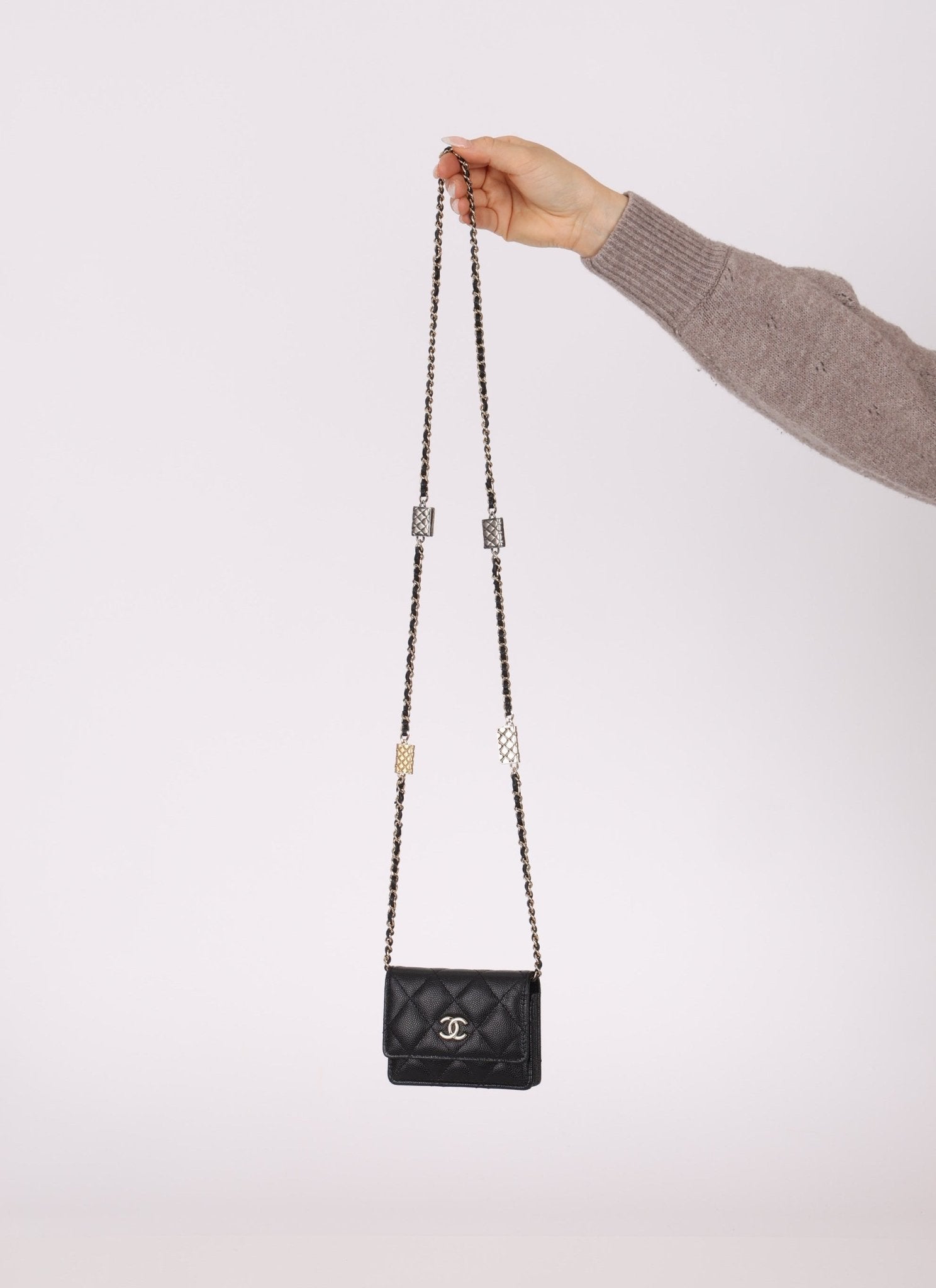 Chanel 2021 Caviar Classic Flap Charms Cardholder on Chain - FashioNica