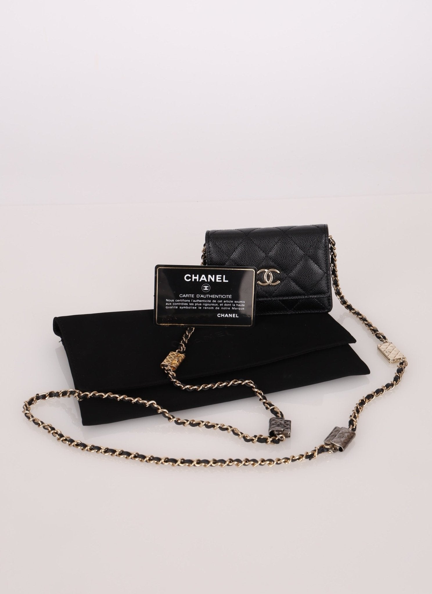 Chanel 2021 Caviar Classic Flap Charms Cardholder on Chain - FashioNica