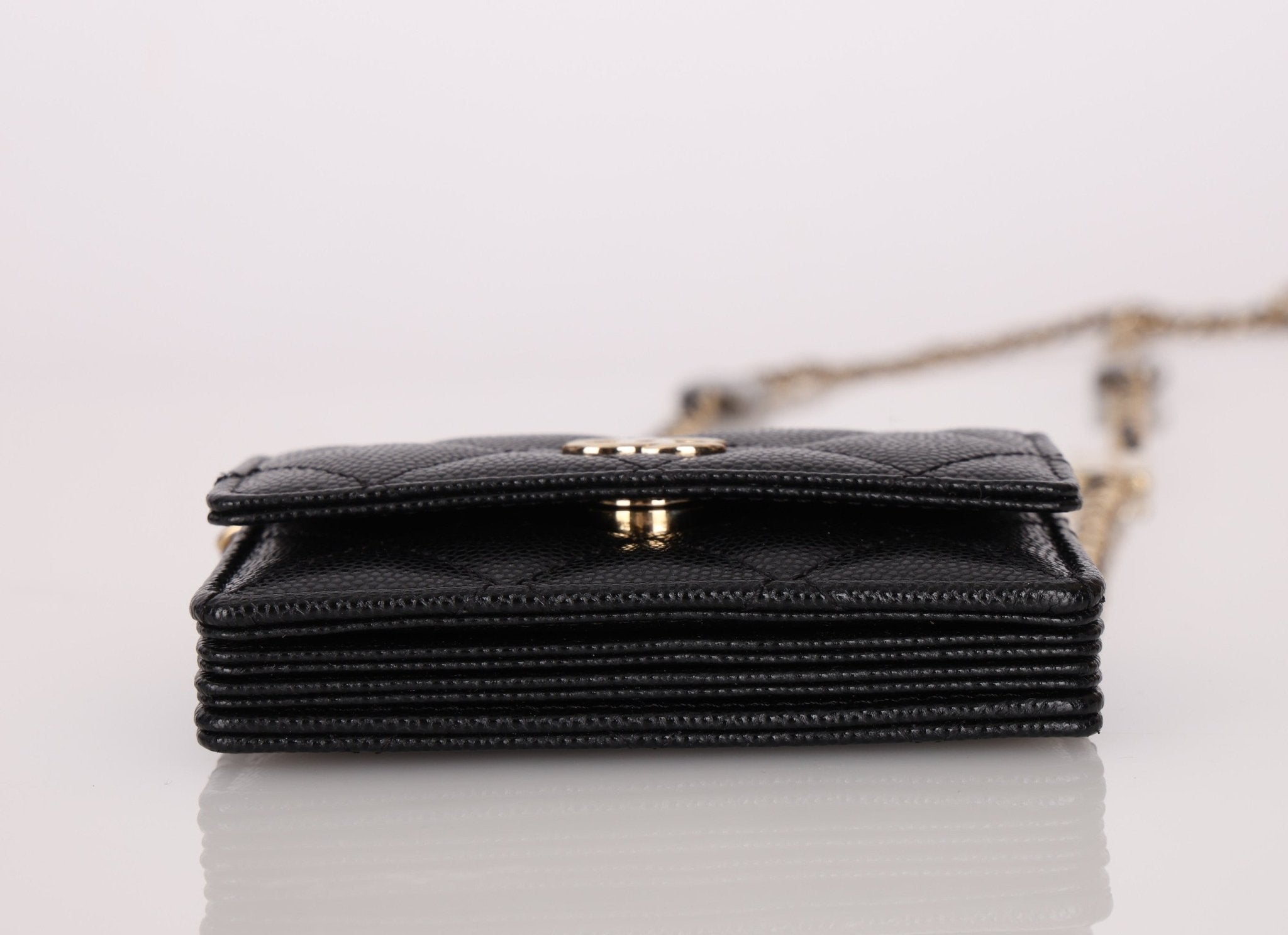 Chanel 2021 Caviar Classic Flap Charms Cardholder on Chain - FashioNica
