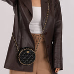 Chanel 2021 Chain Around Round Quilted Lambskin Clutch with Chain - FashioNica