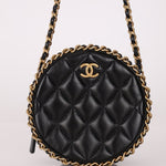 Chanel 2021 Chain Around Round Quilted Lambskin Clutch with Chain - FashioNica