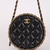 Chanel 2021 Chain Around Round Quilted Lambskin Clutch with Chain - FashioNica