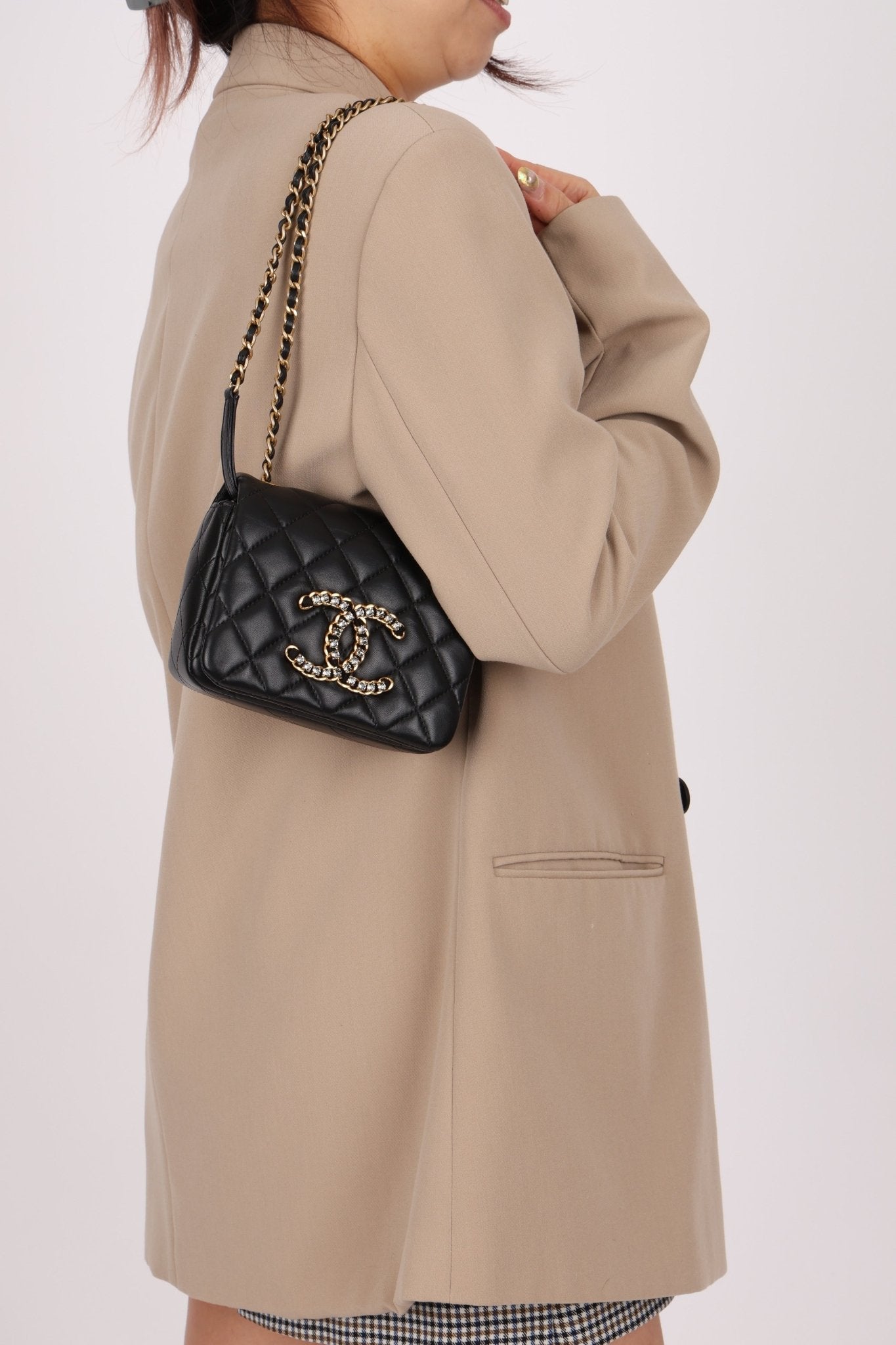 Chanel 2021 Crystal CC Full Flap Bag Quilted Lambskin Mini - FashioNica