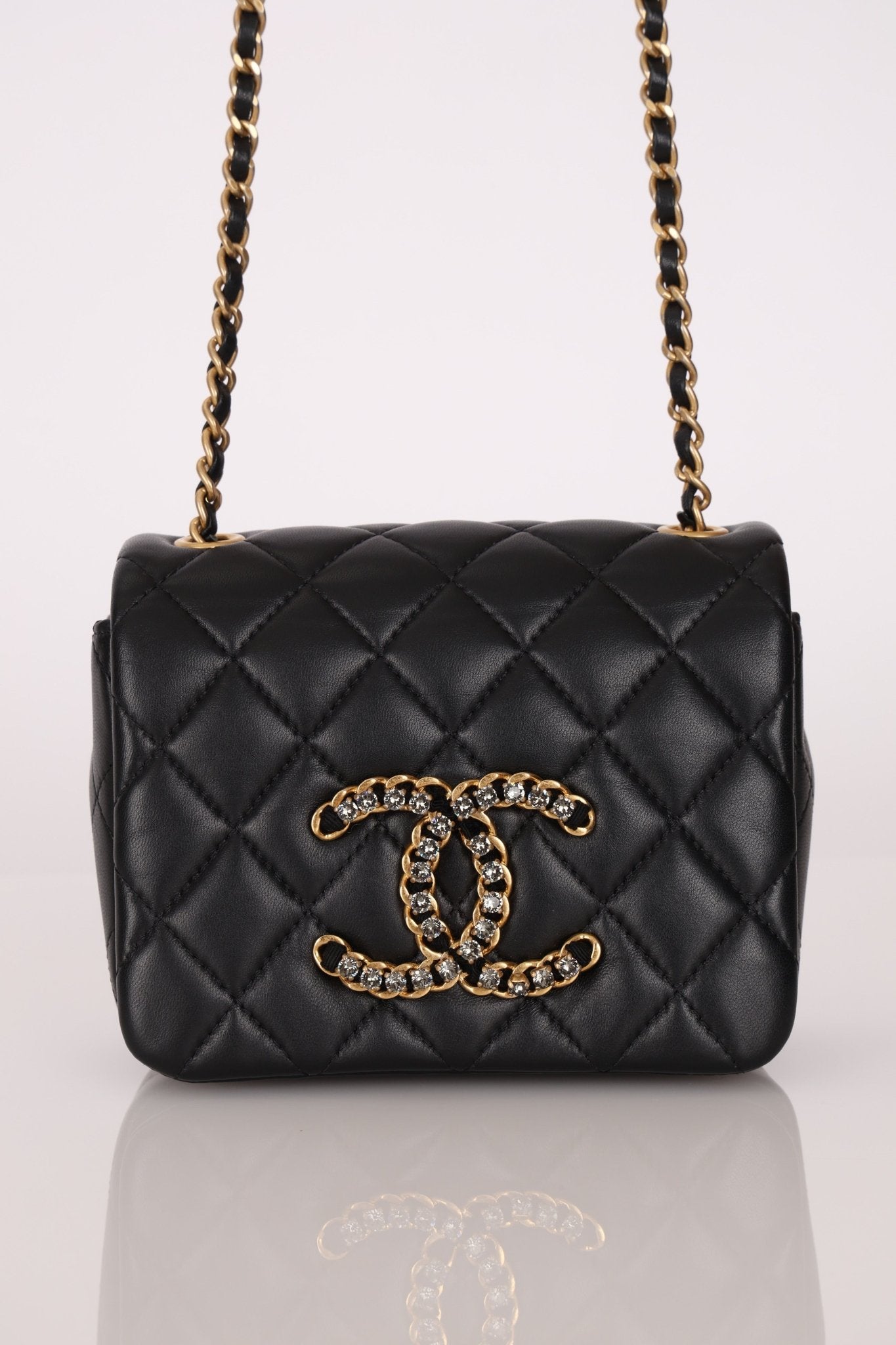 Chanel 2021 Crystal CC Full Flap Bag Quilted Lambskin Mini - FashioNica