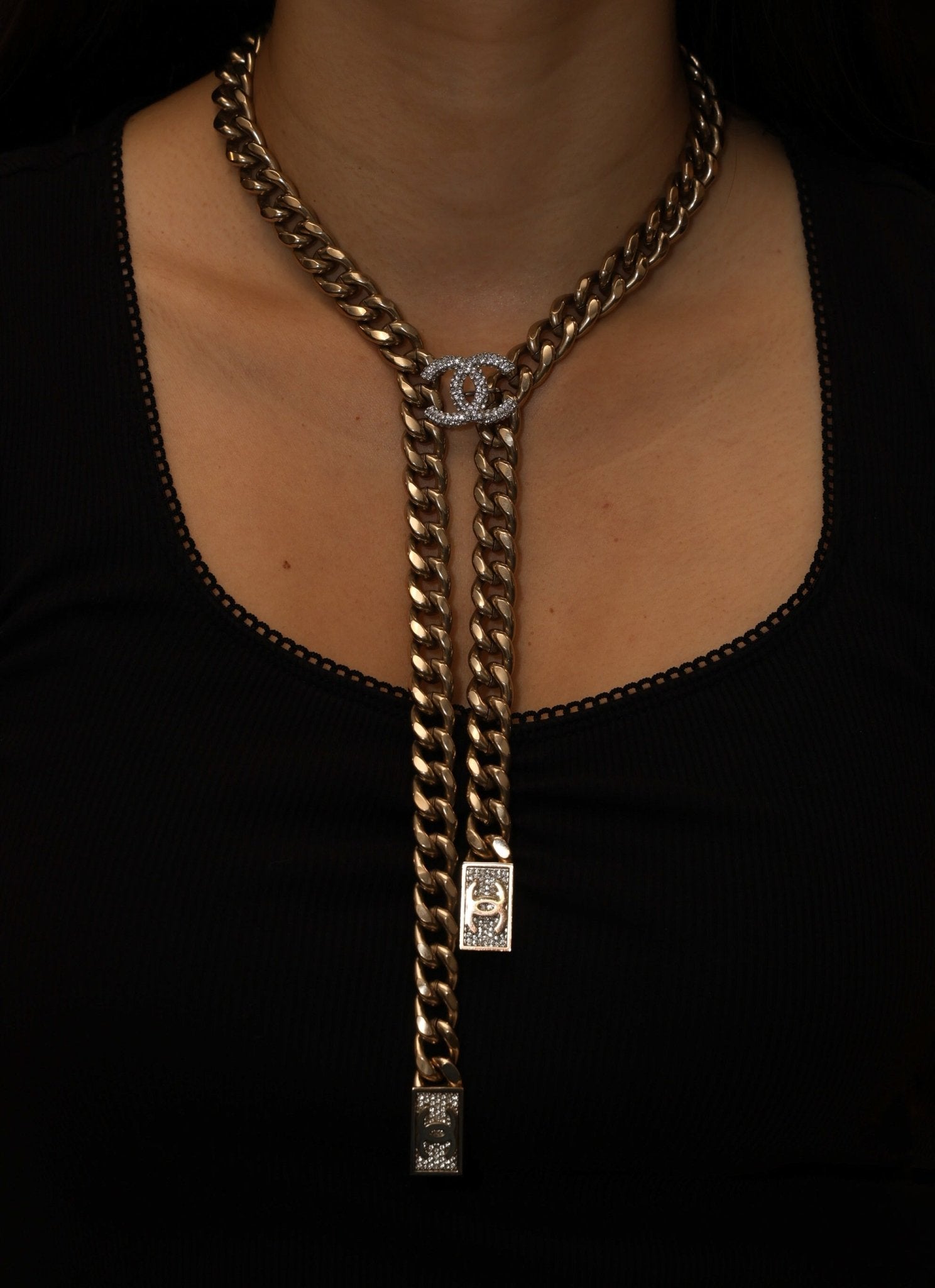 Chanel 2021 Crystal Curb Chain Necklace - FashioNica
