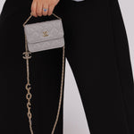 Chanel 2021 Grey Caviar COCO Cardholder on Chain - FashioNica